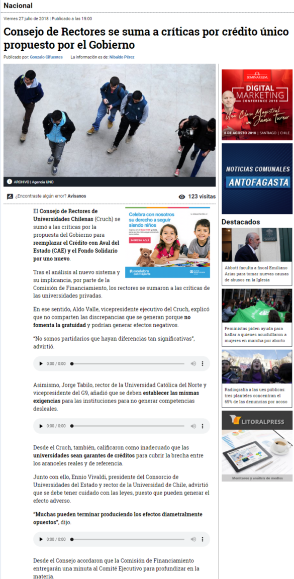 Rector Tabilo en radio Biobio 27.7.2018