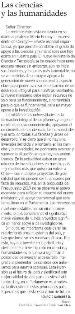 Rector Sanchez El Mercurio 5 nov